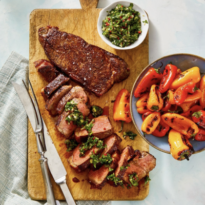 Roasted New York Strip Steak with Chimichurri Sauce
